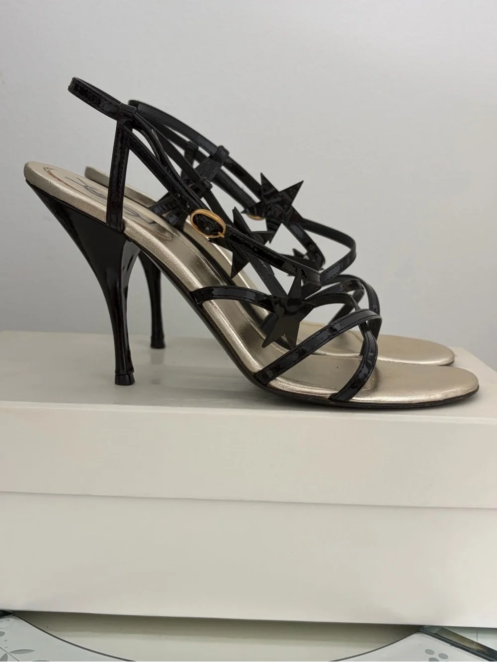 Saint Laurent Black Patent Star-Strap Heels - Picture 2 of 4
